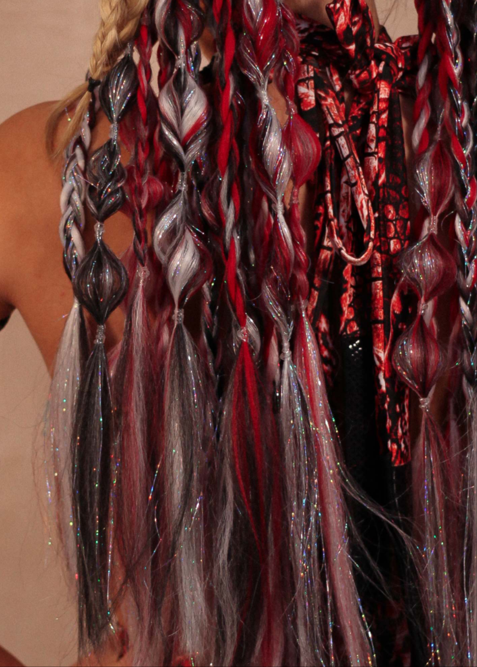 Festival Hair - Lime Blonde Collection: Tie-in Extension braid set - Red Venom