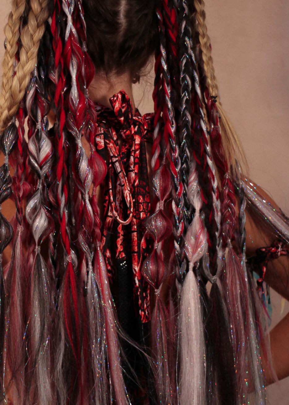 Festival Hair - Lime Blonde Collection: Tie-in Extension braid set - Red Venom
