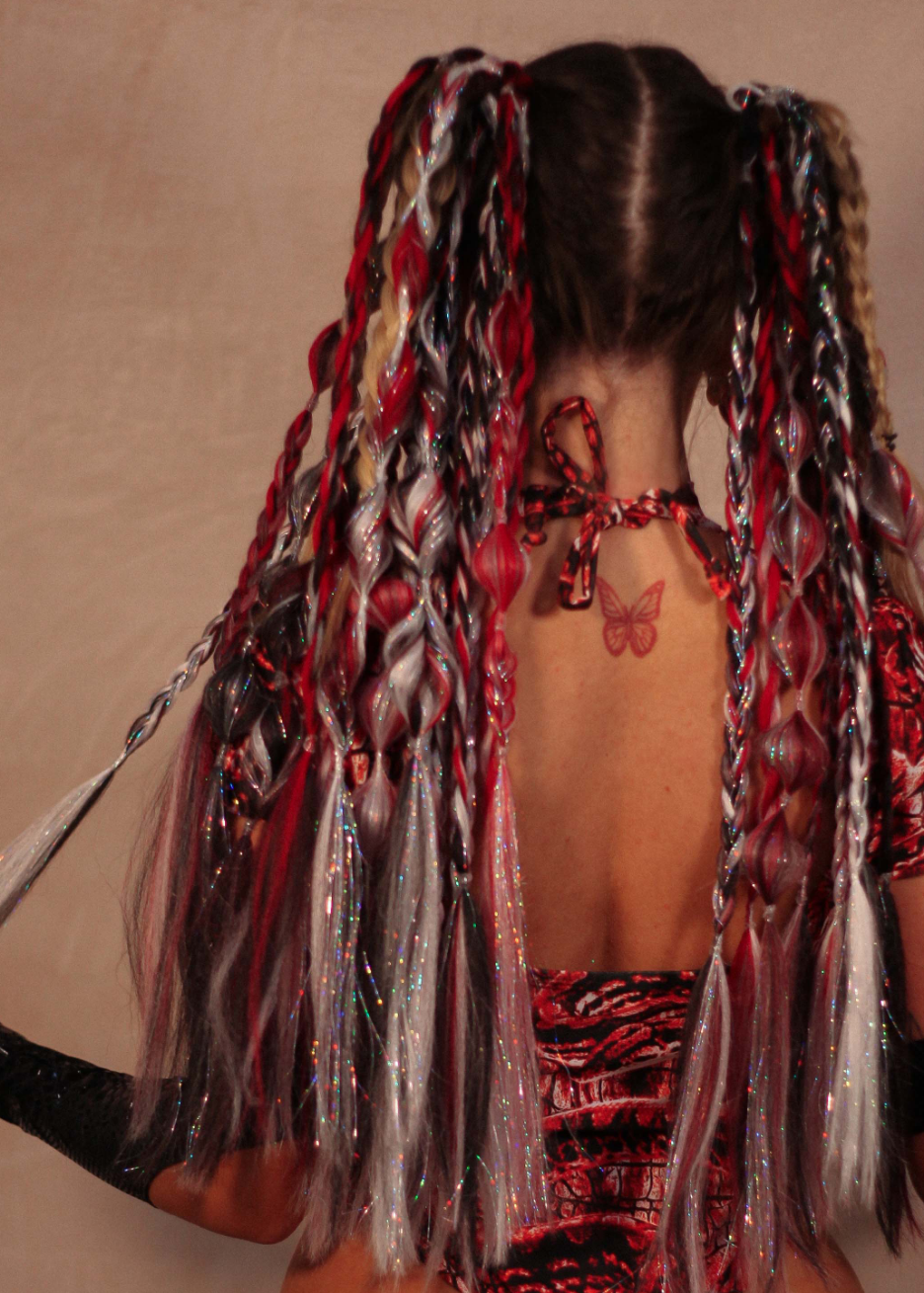 Festival Hair - Lime Blonde Collection: Tie-in Extension braid set - Red Venom