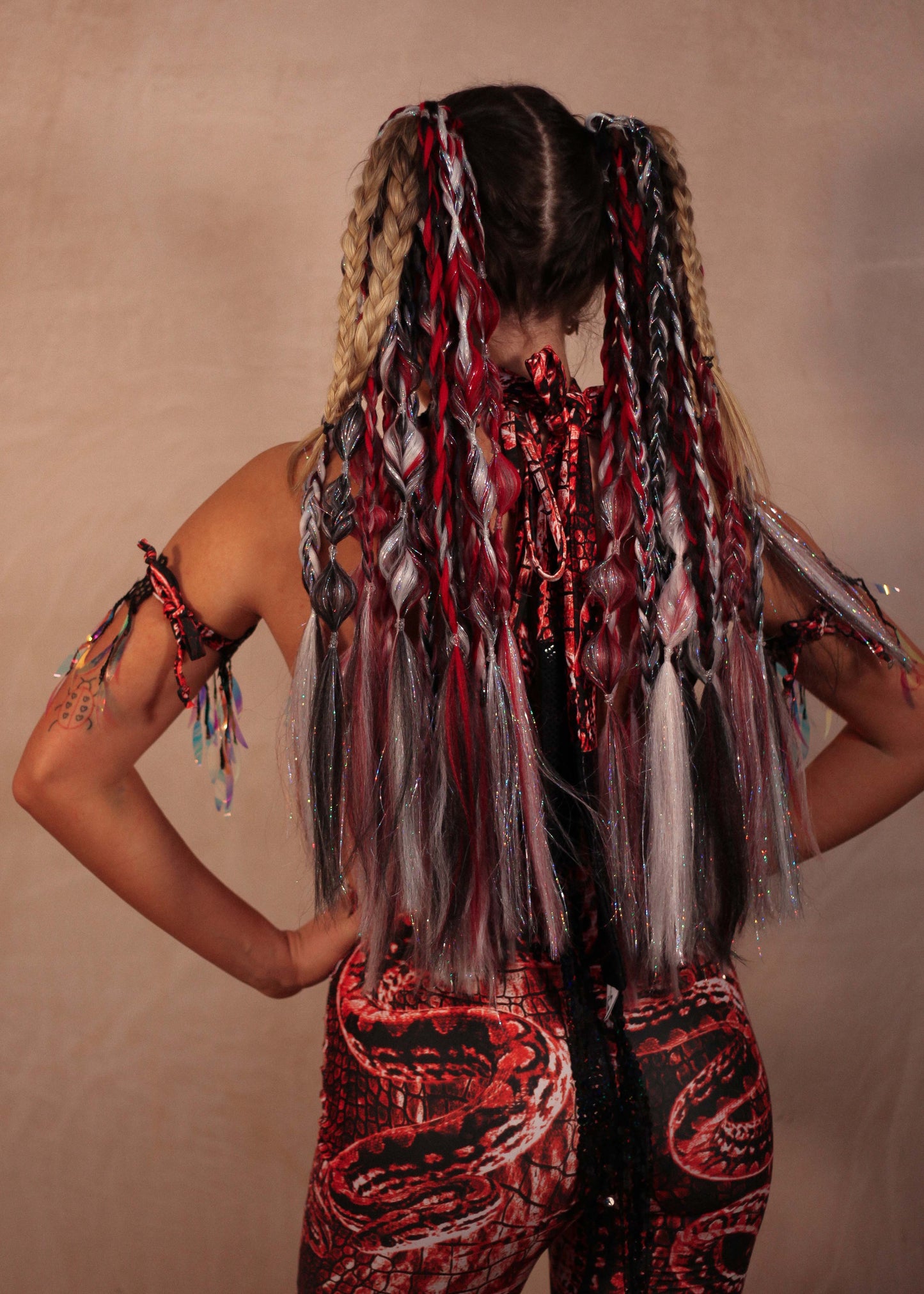Festival Hair - Lime Blonde Collection: Tie-in Extension braid set - Red Venom