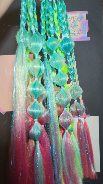 Festival Hair - Tie In Bubble Braid - set of 2 -  Unicorn 1.7