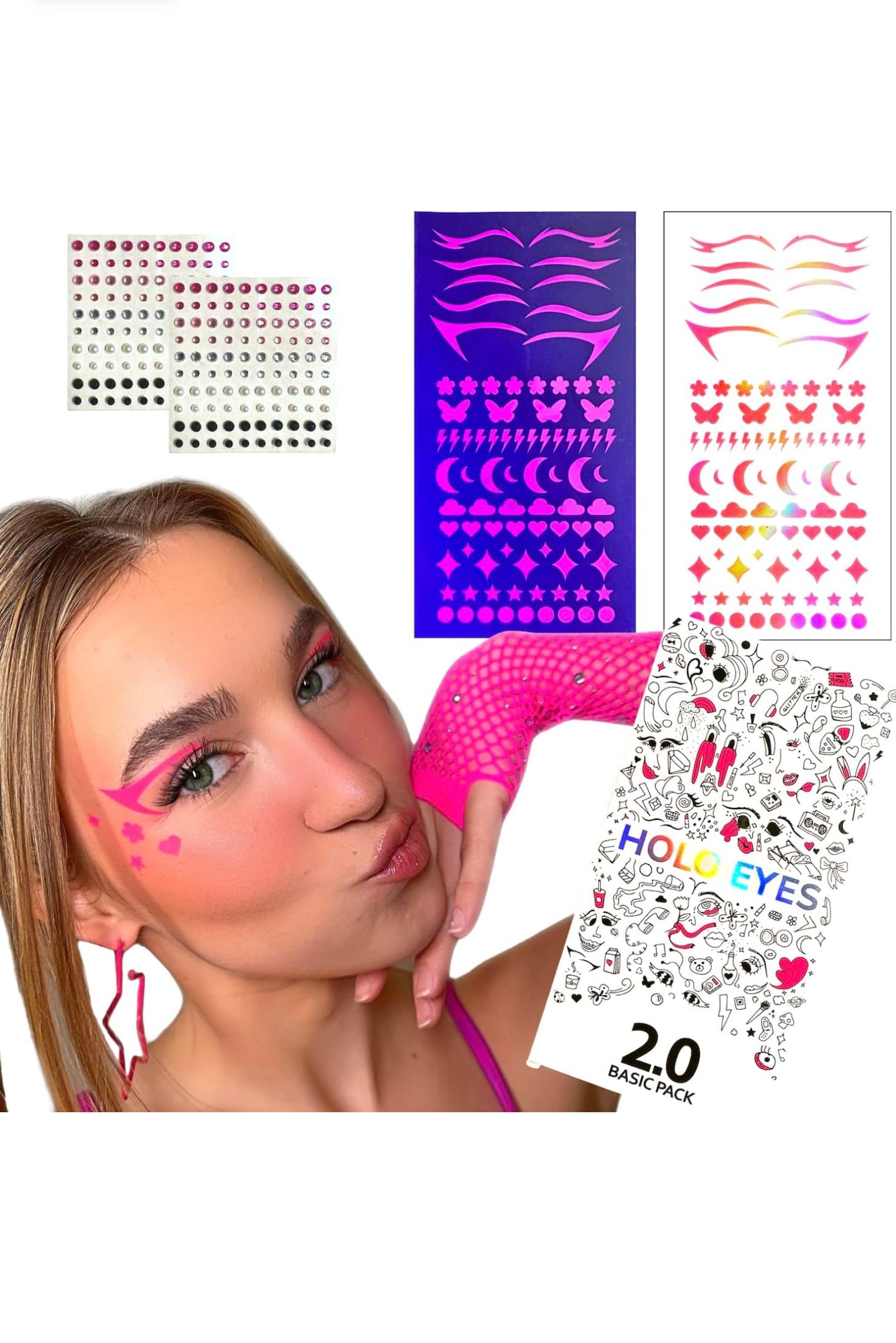 HOLO EYES self adhesive UV eye stickers - Pink