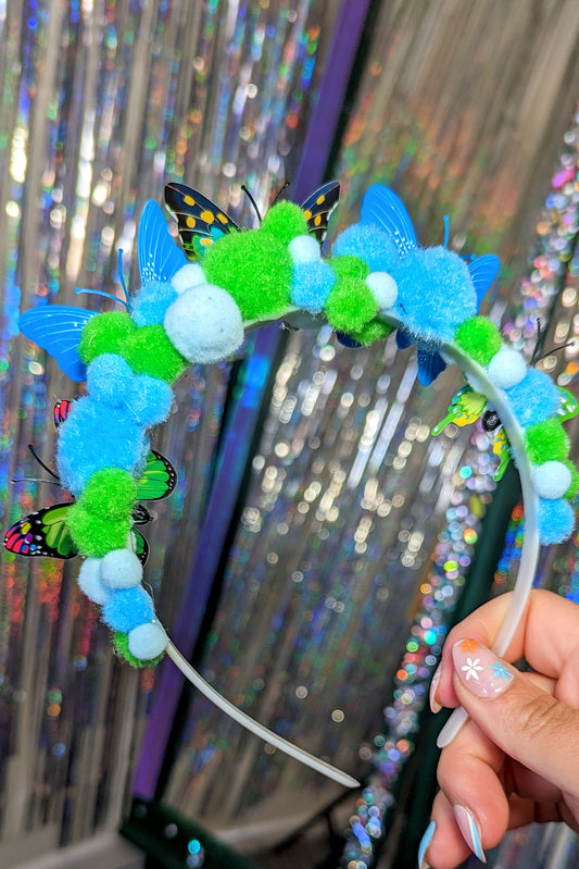 Pom pom Headband - Festival Headdress - Cool Butterfly