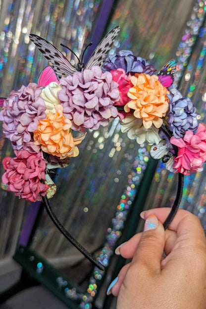 Pom pom Headband - Festival Headdress - Flower Butterfly